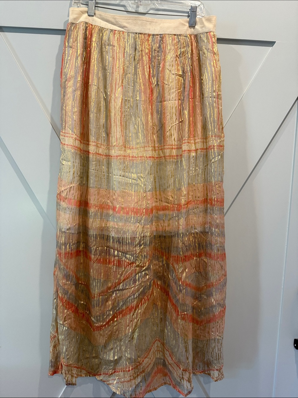Blank NYC Metallic Striped Maxi Skirt in Neutral, Coral & Gold